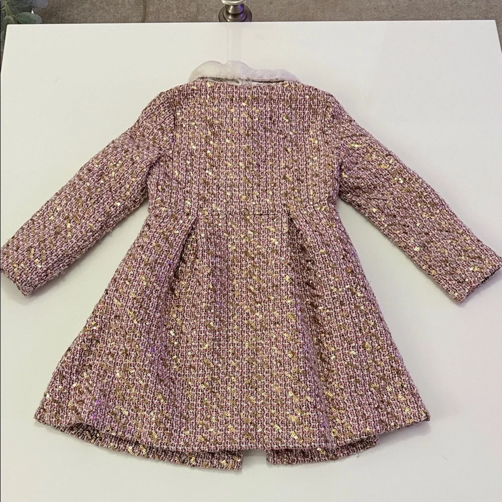 Disney Princess Tweed Coat Girls 5/5 Pink Sequins Faux Fur Dress-up Fairytale